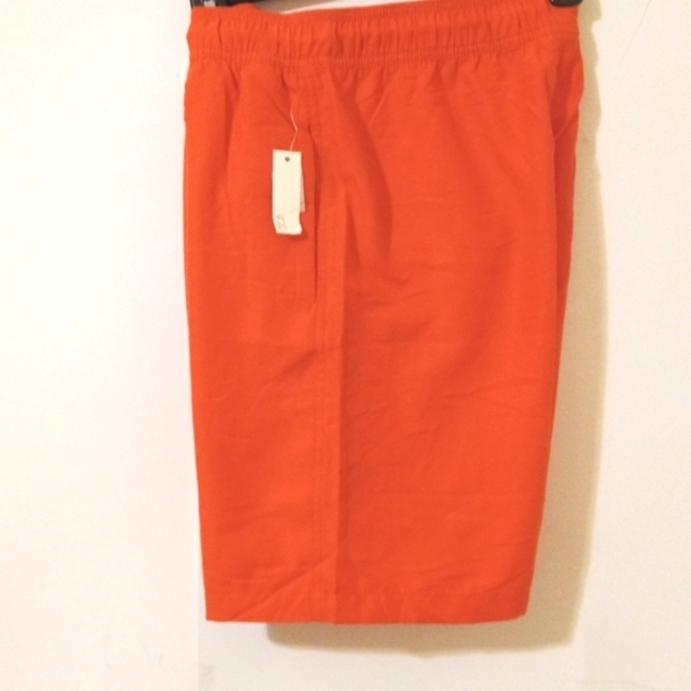 ORANGE WHITE DRAWSTRING THREE POCKET MESH LINED SWIM TRUNKS SIZE SMALL NWT